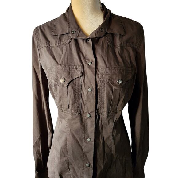Calliope Women's Long Sleeve Snap Up Military Green Western Style Shirt Size XL - Picture 2 of 8